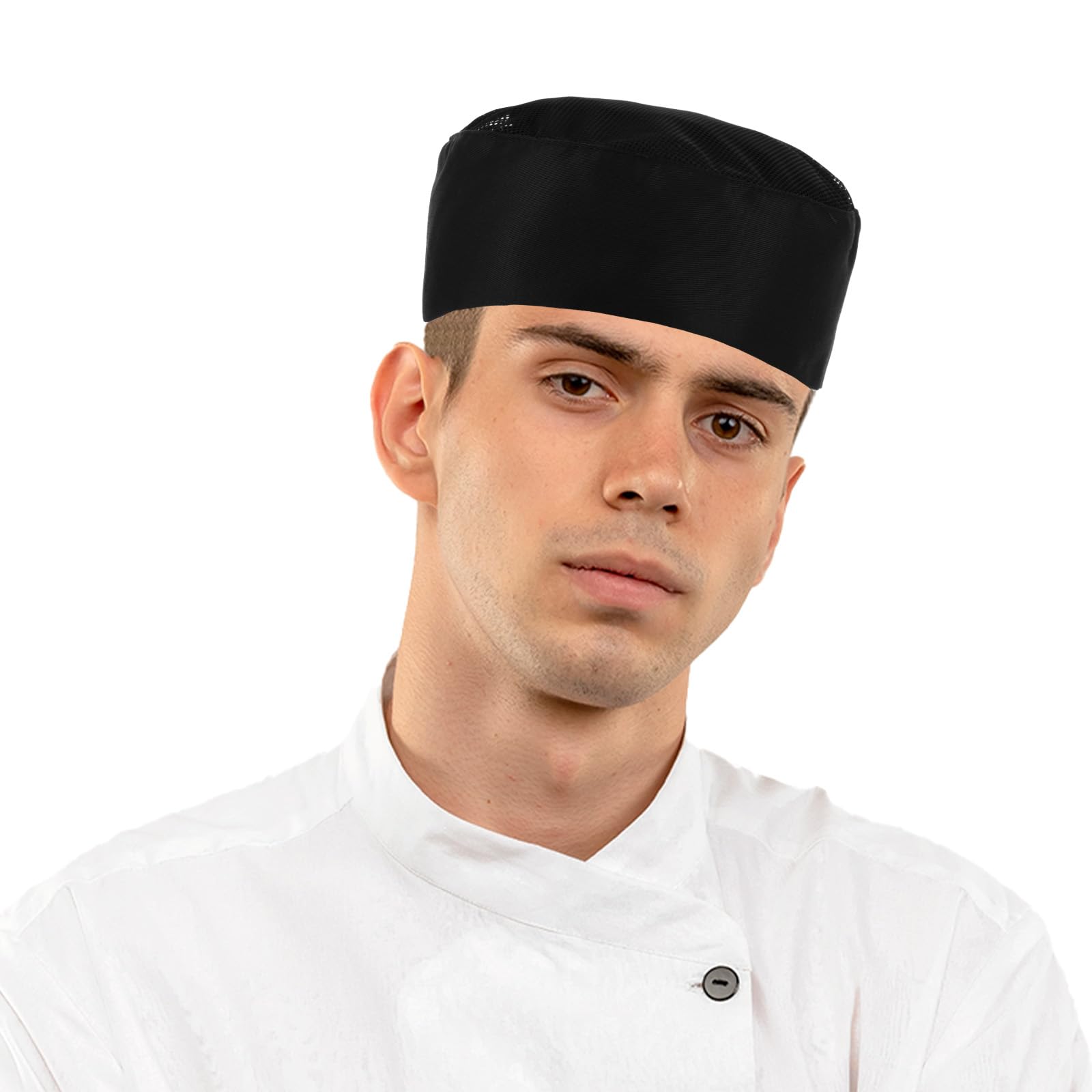 Chef Hats for Men,Black Chef Hat,Polyester Cotton Chefs Hat with Breathable Mesh Top,Adjustable Cooking Cap Breathable Mesh Top Skull Cap,Hats Circumference 58-64 CM