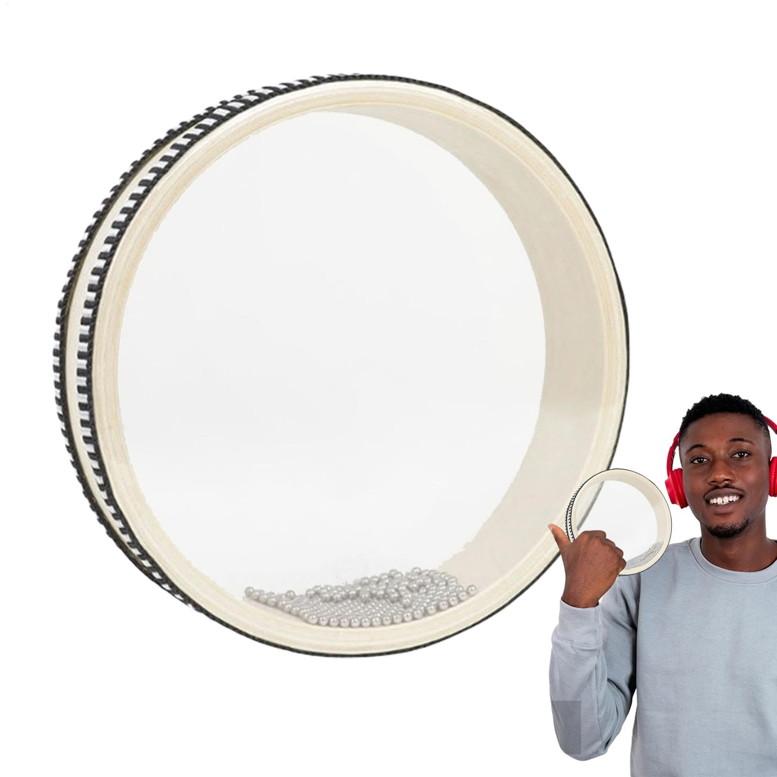 Wave Bead Drum – Percussion-Instrument mit Hartholzschale | Doppelseitige Regentrommel | Therapeutische Meeresklangtrommel | Stressabbau- und Entspannungstool | Perfekt für Meditation und Ruhe