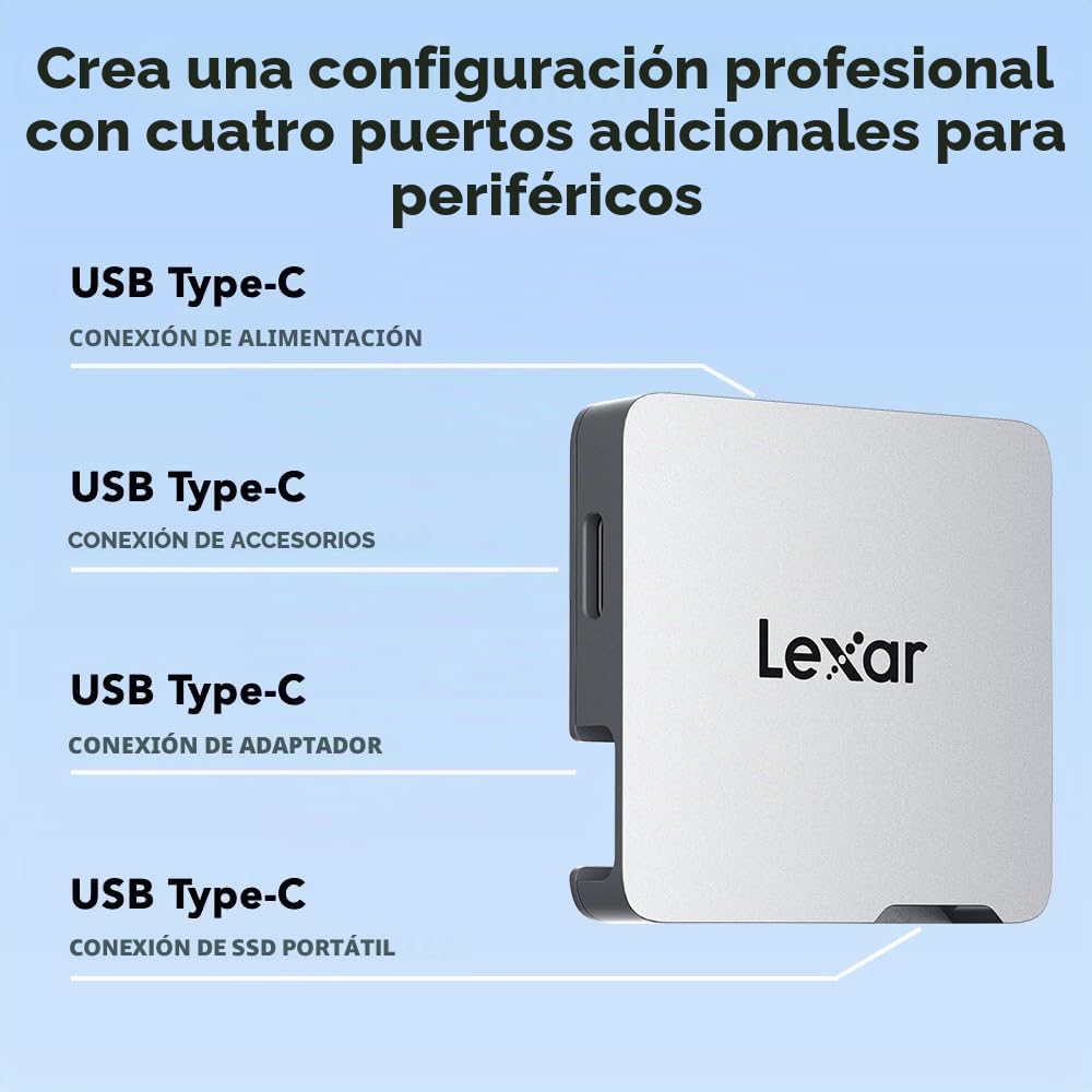 Lexar Hub portátil Profesional Go, Cuatro Puertos Tipo C, USB 3.2 Gen 2, hasta 10 Gbps, ultracompacto, Go Portable SSD, Compatible con Smartphones, PC y Mac, tabletas y iPad