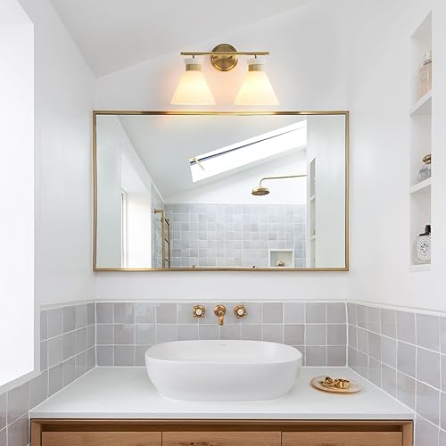 Miniatura 7 de WOSHITU Lámparas de baño doradas accesorios de iluminación modernos para tocador de baño, 2 luces para baño, apliques de luz de tocador de mediados