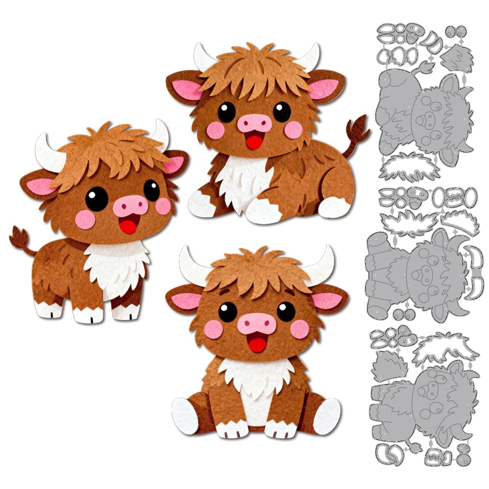MAYJOYDIY Highland Cattle Metal Cutting Dies Layered Animals Die Cuts Stencils Lovely Calves Embossing Template Dies for DIY Paper Craft Card Making Scrapbooking Album Decor