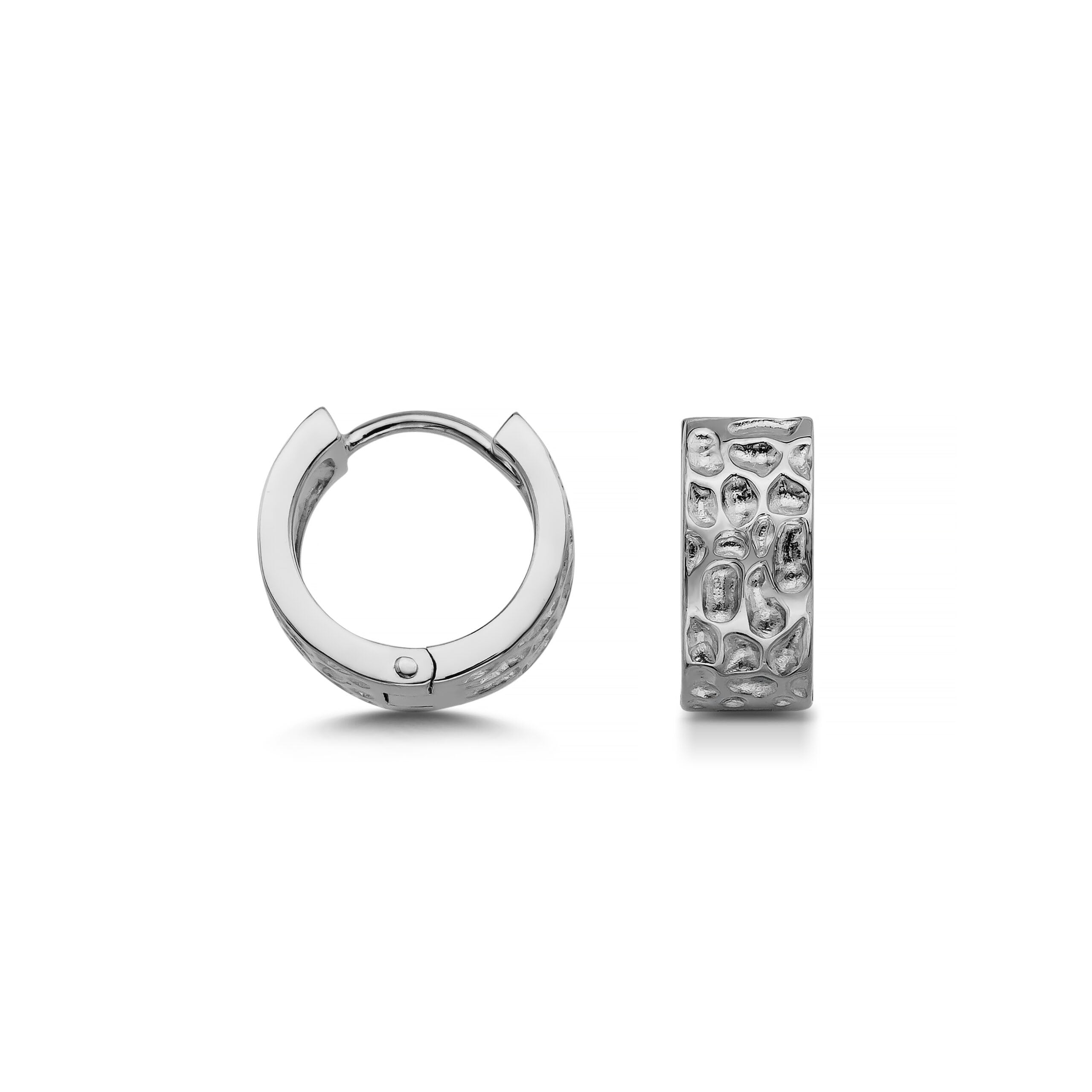 Cassini Pendientes de aro pequeños anchos de plata de ley 925, pendientes de aro para mujer con patrón de roca 3CTH, Plata de ley