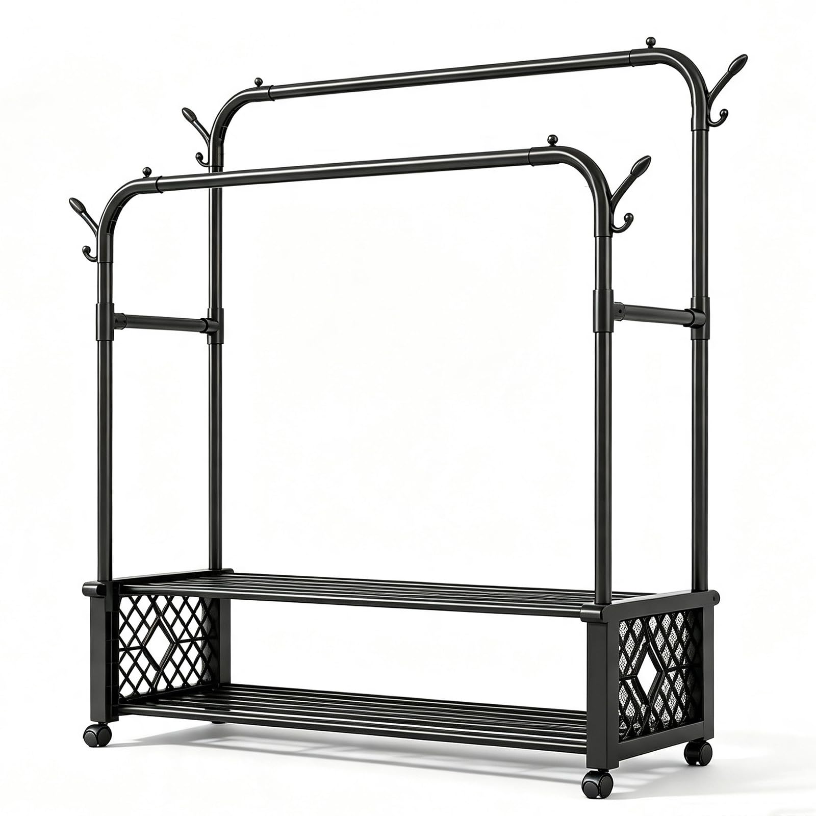 GHSIRUEU Double Rods Clothes Rack, Portable Wardrobe Rack for Bedroom