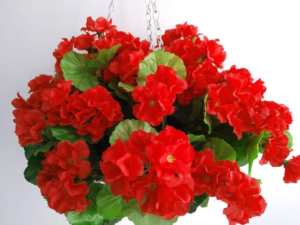 19.7" Silk Begonia Flower Hanging Wicker Cone Basket Artificial Flowers Begonias Red