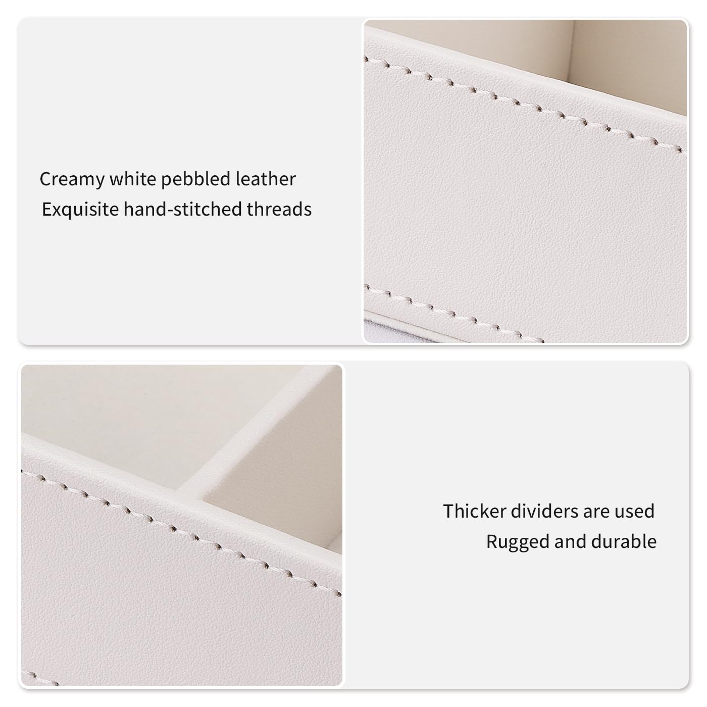 Plateau Rangement En Cuir Synthétique - Organisateur Bijoux, Montres, Clés - 4 Compartiments - Blanc - 30,2x20x4,2 Cm - 9