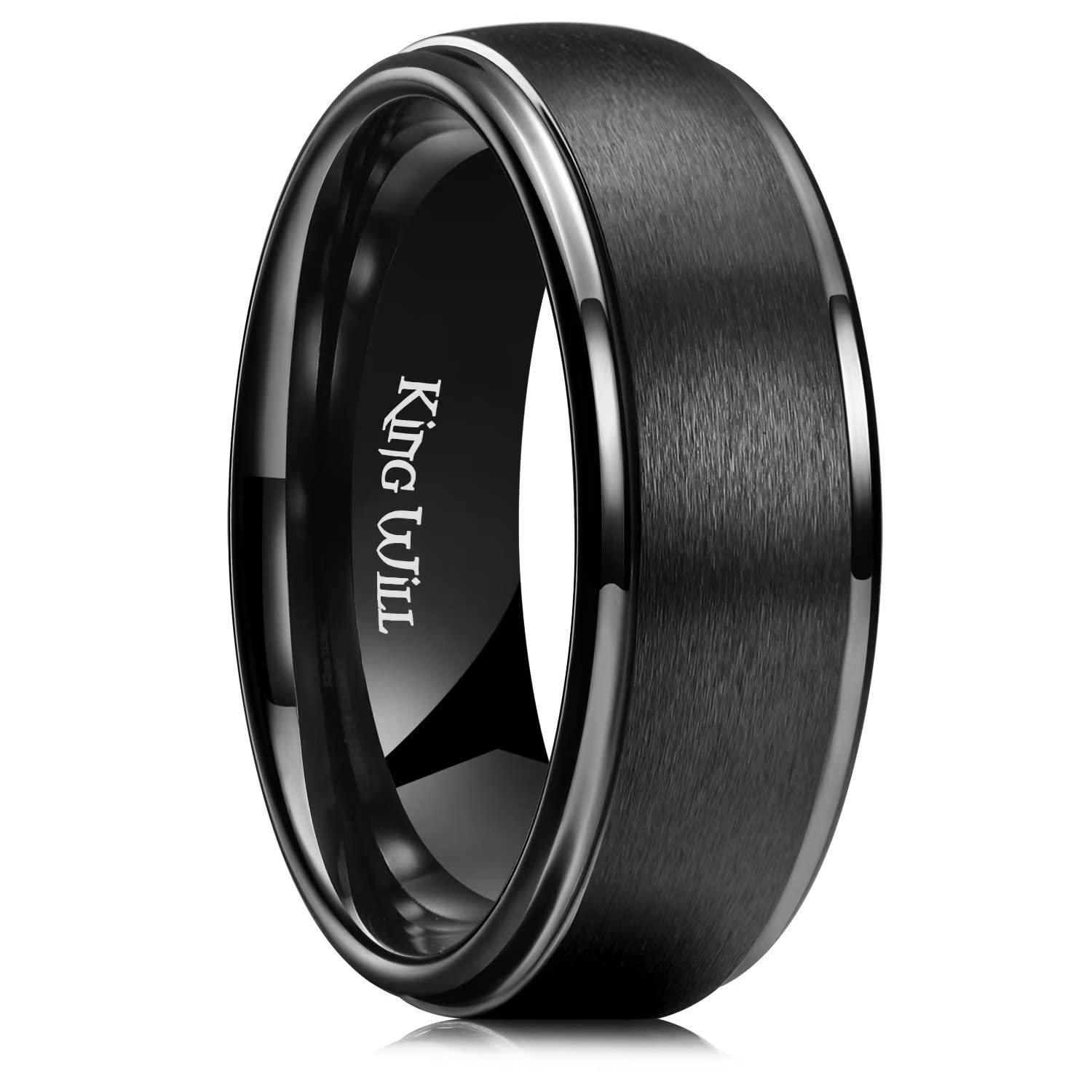 King Will Ceramic Wedding Band for Men Women-6-8mm Width Black & White with Multi Style Design Promise Rings Comfort Fit Size 7-14