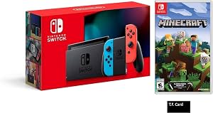 Paquete de Juegos de Vacaciones Nintendo Switch Deluxe: Nintendo Switch con Neón Azul y Neón Rojo - Pantalla LCD táctil de 6.2" + Juego Minecraft para Nintendo Switch y Tarjeta T.F. (Renovado) por Amazon Renewed
