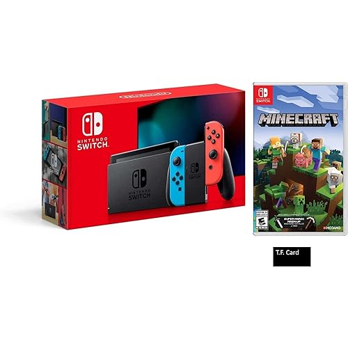 Nintendo Switch Deluxe Holiday Game Bundle: Nintendo Switch with Neon Blue and Neon Red - 6.2" Touchscreen LCD Display + Nintendo Switch Minecraft Game and T.F. Card (Renewed)