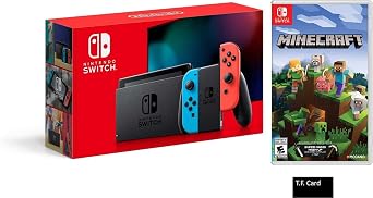 Nintendo Switch Deluxe Holiday Game Bundle: Nintendo Switch with Neon Blue and Neon Red - 6.2 Touchscreen LCD Display + Nintendo Switch Minecraft Game and T.F. Card (Renewed)
