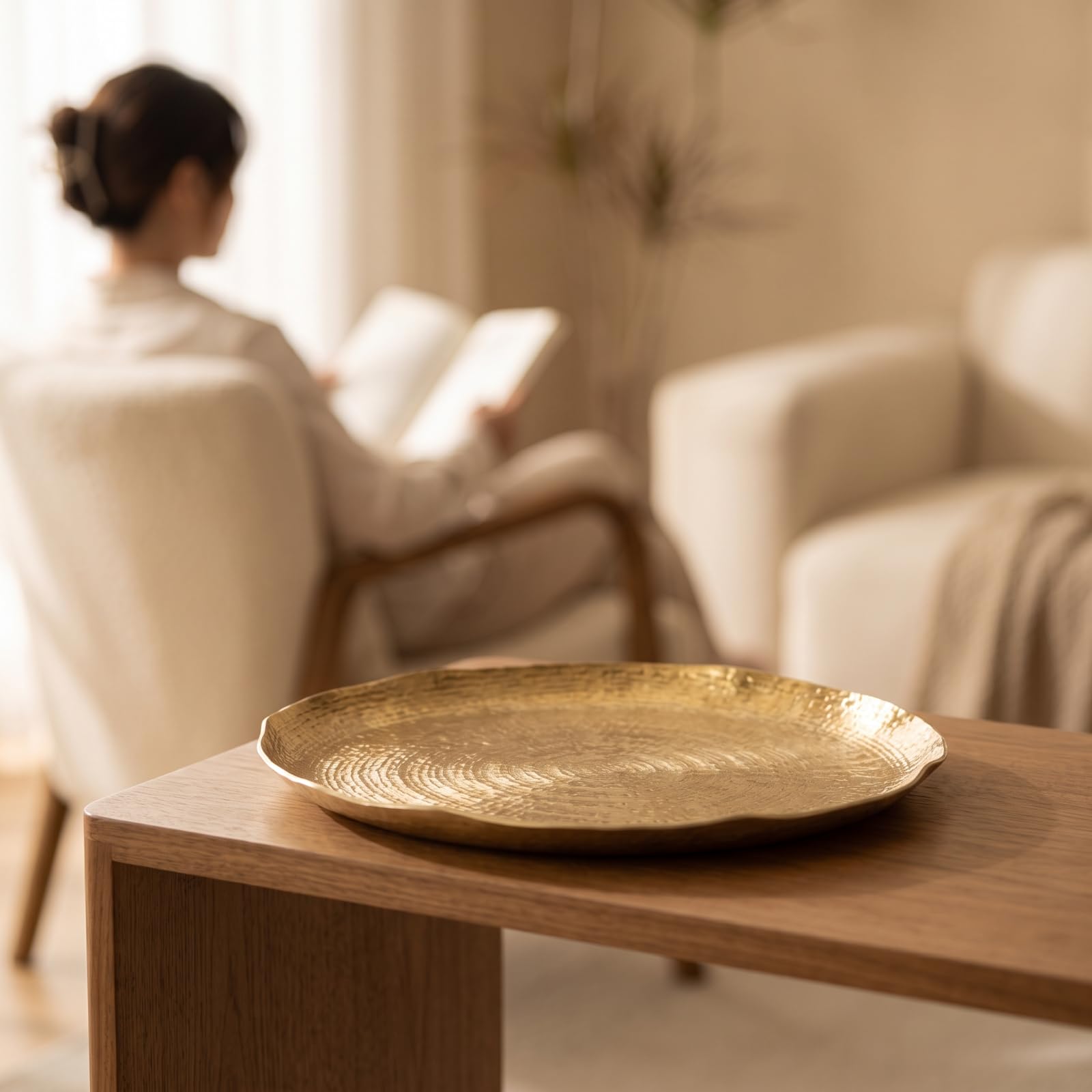 Vassoio in Alluminio Martellato Martellato Svuotatasche Artigianale Piatto Decorativo per Soggiorno, Oro, 27.5 27.5 2cm