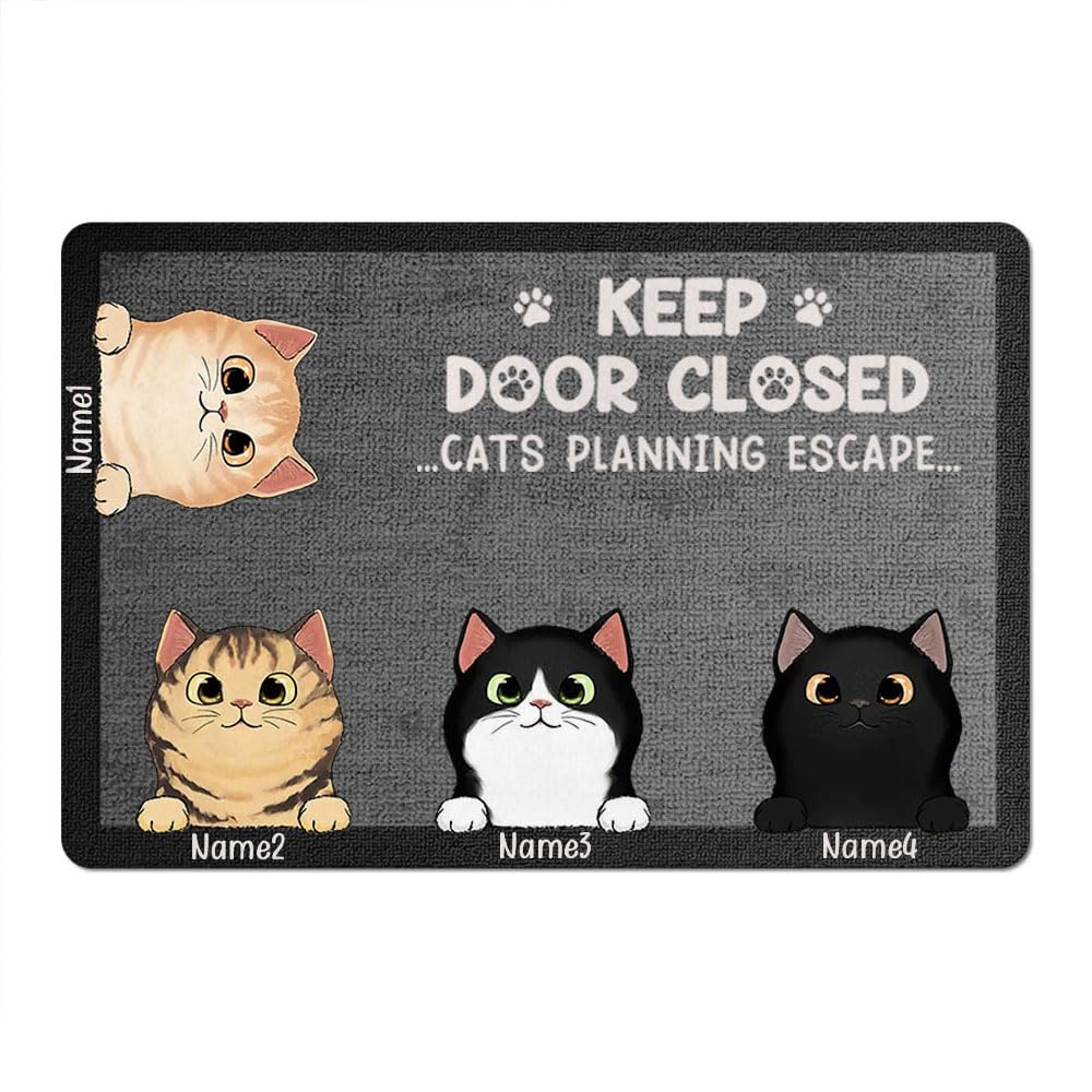 DTTNEA Personalized Cat Doormat Keep Door Closed Cats Planning Escape Custom Cat Welcome Doormat Decoration Doormat for Cats Gift On Birthday for Cat