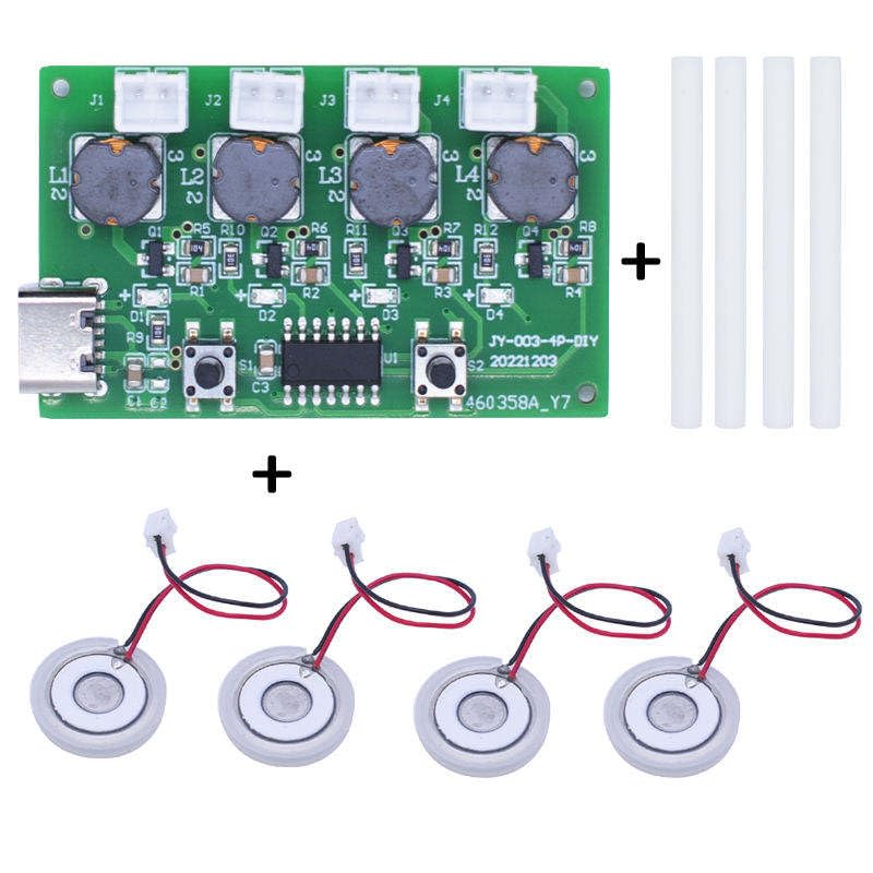 Image of Sam Type-C USB Mini Humidifier DIY Kit | 4-Way Mist Maker Fogger Atomizer with Driver Circuit Board | 5V Ultrasonic Atomization Film with Holder & Ceramic Rods