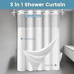 No Hook Shower Curtain with Snap in Fabric Liner- Hotel Style Waffle Weave Shower Curtains with See Through Top Window for Bathroom, Waterproof & Washable, White, 71" W x 74" L