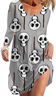 Women's Casual Dresses Halloween Print Casual Loose Long Sleeve Dress Fall Dresses 2022