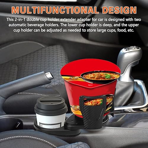 Miniatura 5 de Expansor de portavasos para automóvil, expansor de portavasos grande para automóvil, portavasos multifuncional con base ajustable giratoria de 360,