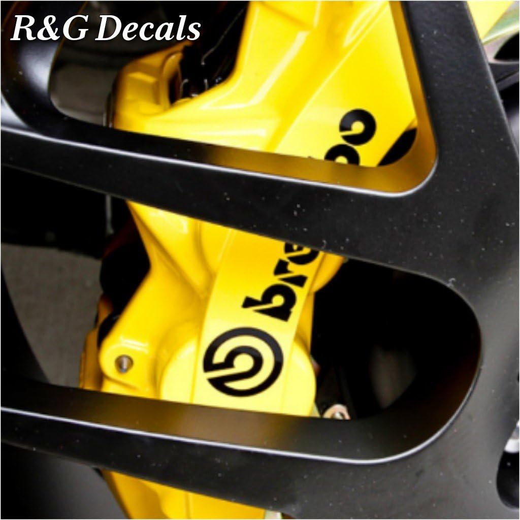 R&G HIGH TEMP Brembo Brake Caliper Decals Sticker Set of 4 Decals + Instructions + Decal Surface Preparation Solution (Black)