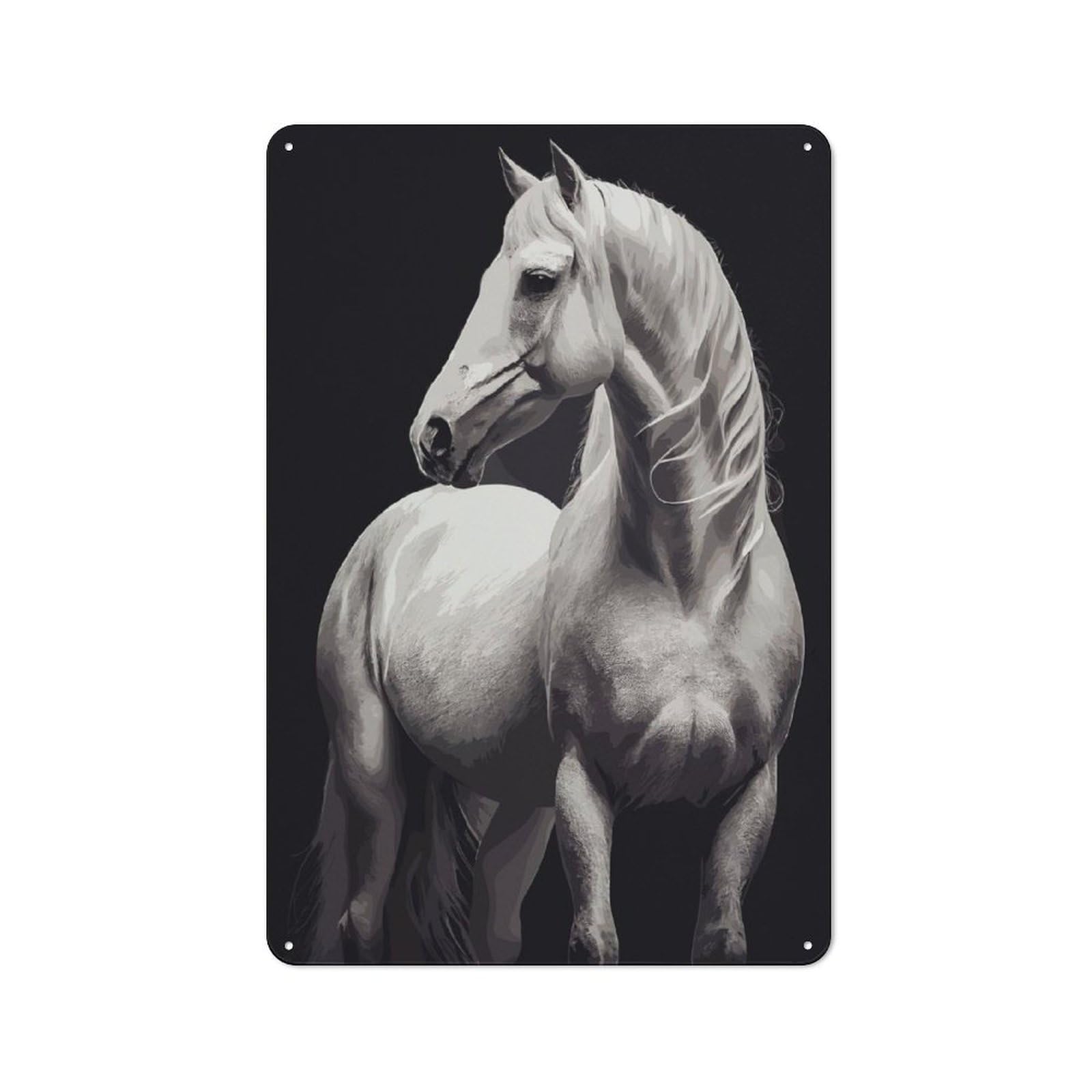 Junmoney White Horse Metal Plaque 30X20cm With For Garage Wall, Retro Decor, For Garage Decor Collectors Refreshing A Room In Autumn