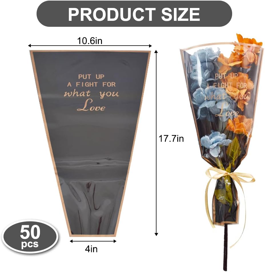 BEISHIDA 50 PCS Clear Flower Bouquet Bags Cellophane Flower Sleeves