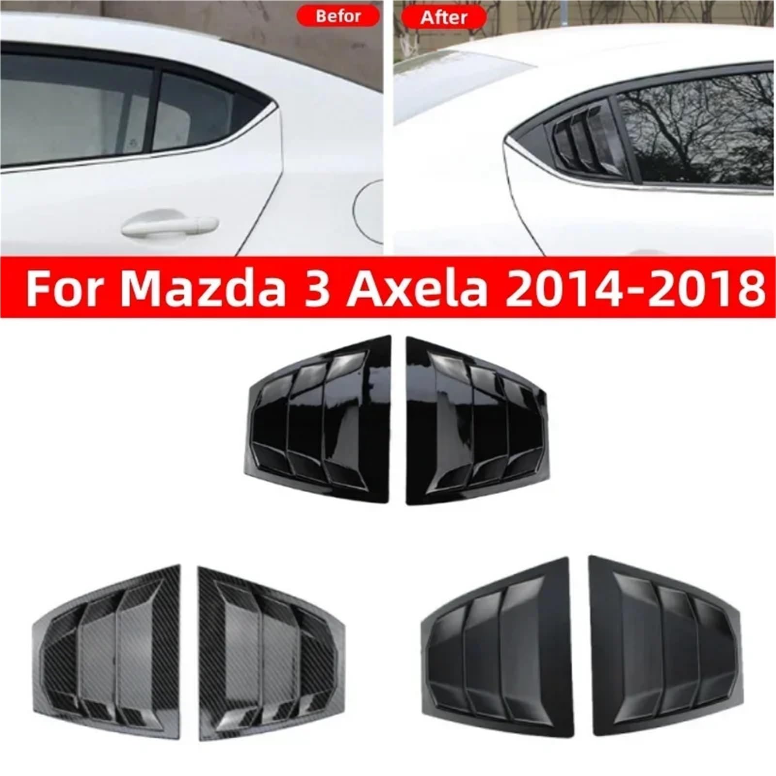 Pasuje do Mazdy 3 Axela 2014-2018, tylna żaluzja, osłona bocznej szyby, naklejka ozdobna, wlot powietrza, ABS, włókno węglowe Żaluzja Tylnej Szyby Bocznej Tylne okno trójkątne(Carbon)