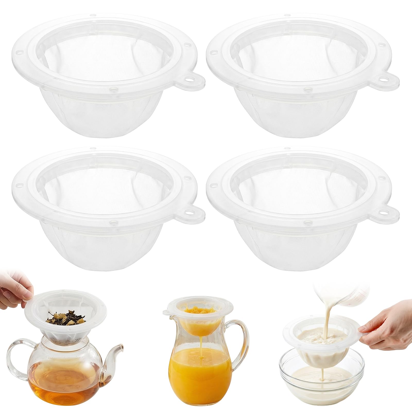 Photo 1 of WMKGG 4PCS Fine Mesh Strainer, 5 Inch plastic strainer for Oils, Juice, Wine, Coffee, Milk, Tea, Powder,Nut Milk,Honey(200+100 Mesh)