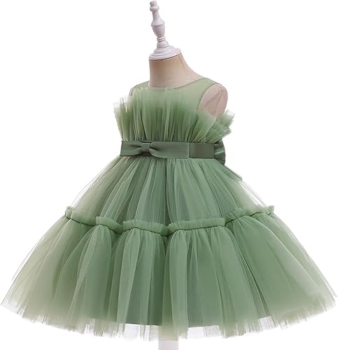 Vista 7 de Miipat Vestido de niña de flores para bebé, boda, fiesta, tul, princesa, vestido de baile, vestido formal con lazo para la cabeza