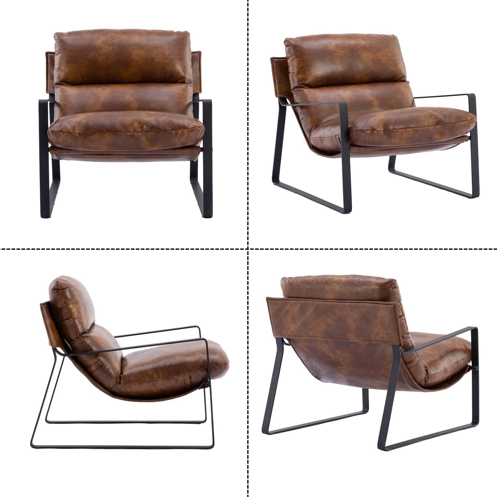 Ya-Home Poltrona Salotto Sedia da Salotto in Ecopelle Poltroncina Imbottita con Braccioli Poltroncine Salotti con Struttura in Metallo per Camera da Letto/Soggiorno, Marrone