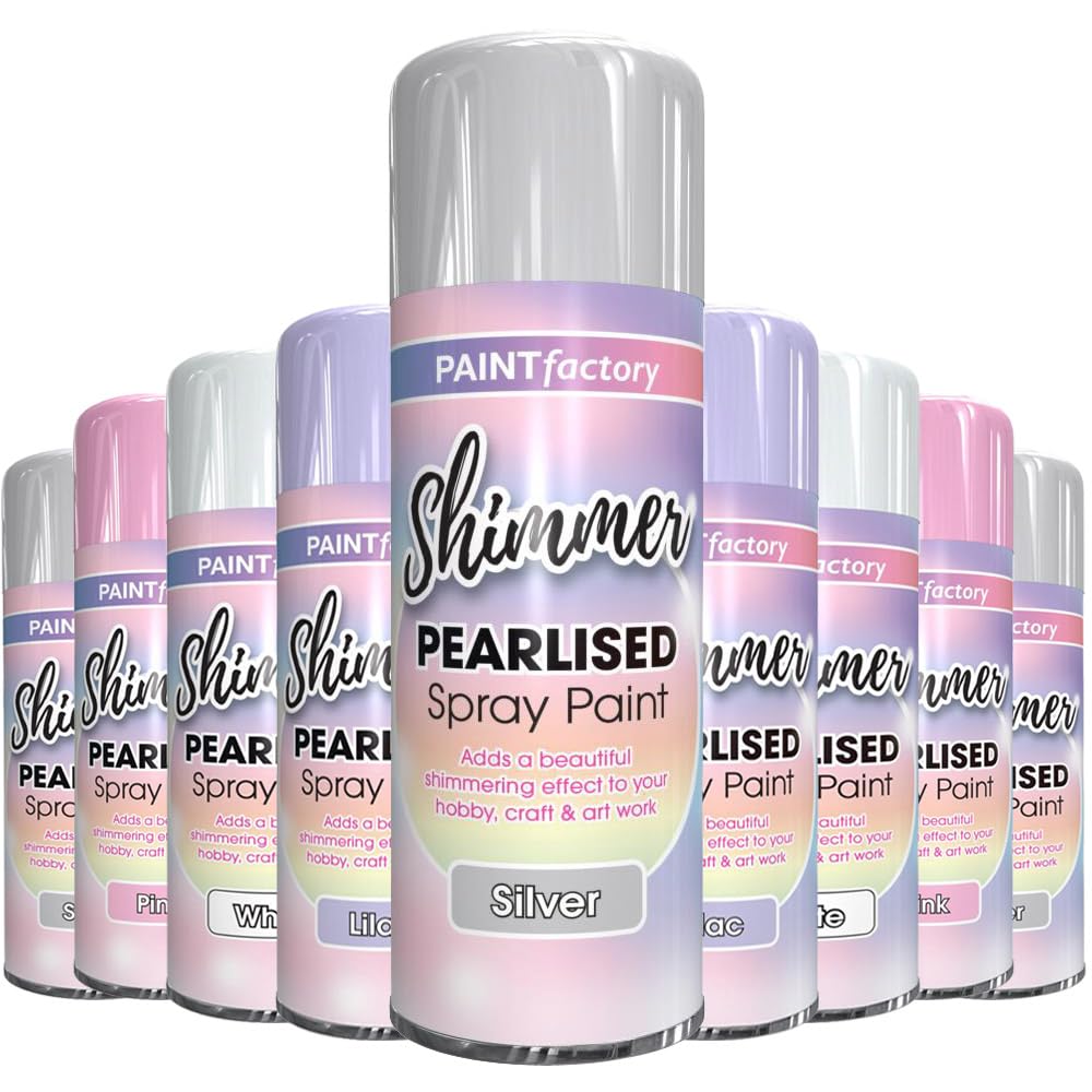 1 x Pearlised Silver Paint Factory Shimmer Spray Paint 400ml, For DIY Hobby Arts and Crafts, Variety of colors White Pink Silver Lilac