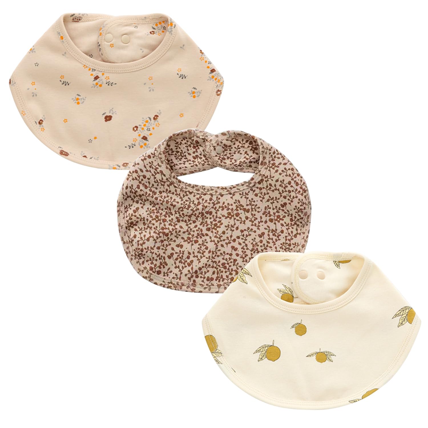 Petalum 3/7 Pack Muslin Baby Bib 360 Rotate Petal Absorbent Bibs for Unisex Boys Girls Washable Bandana Cotton Bibs for Drooling Teething (D-3 pack, One Size)