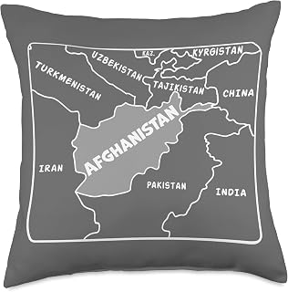 Hand drawn white line political map of Afghanistan Throw Pillow