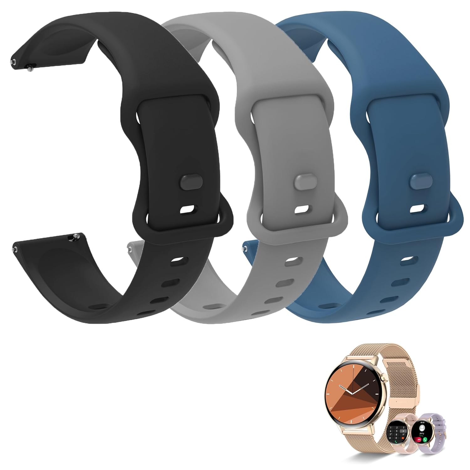 I39H Watch Band Compatible with HXQHSTBG Smartwatch Bands Lamshaw Classic Watch Bands 20mm Soft Silicone Bands Bracelet Sports