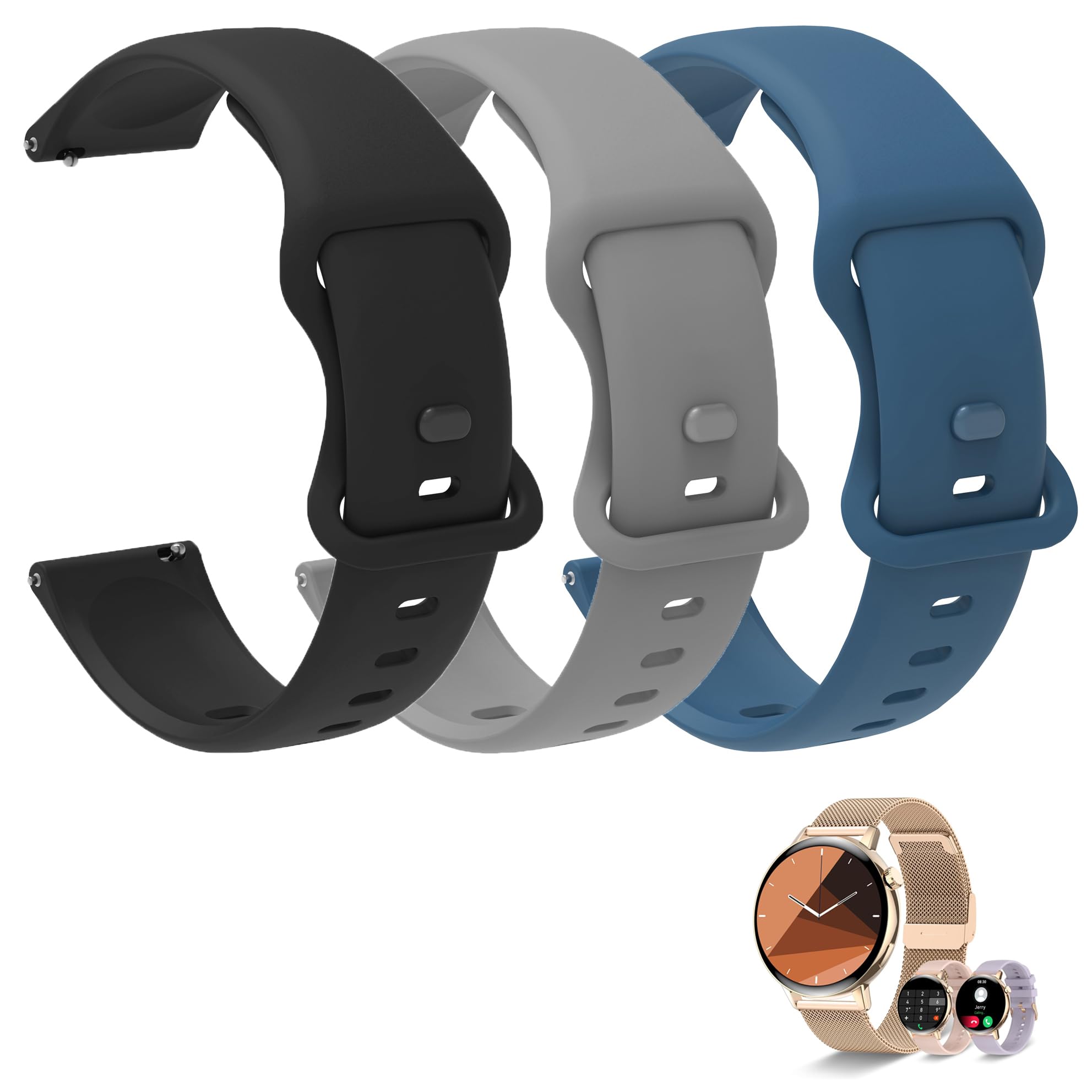 I39H Watch Band Compatible with HXQHSTBG Smartwatch Bands Lamshaw Classic Watch Bands 20mm Soft Silicone Bands Bracelet Sports
