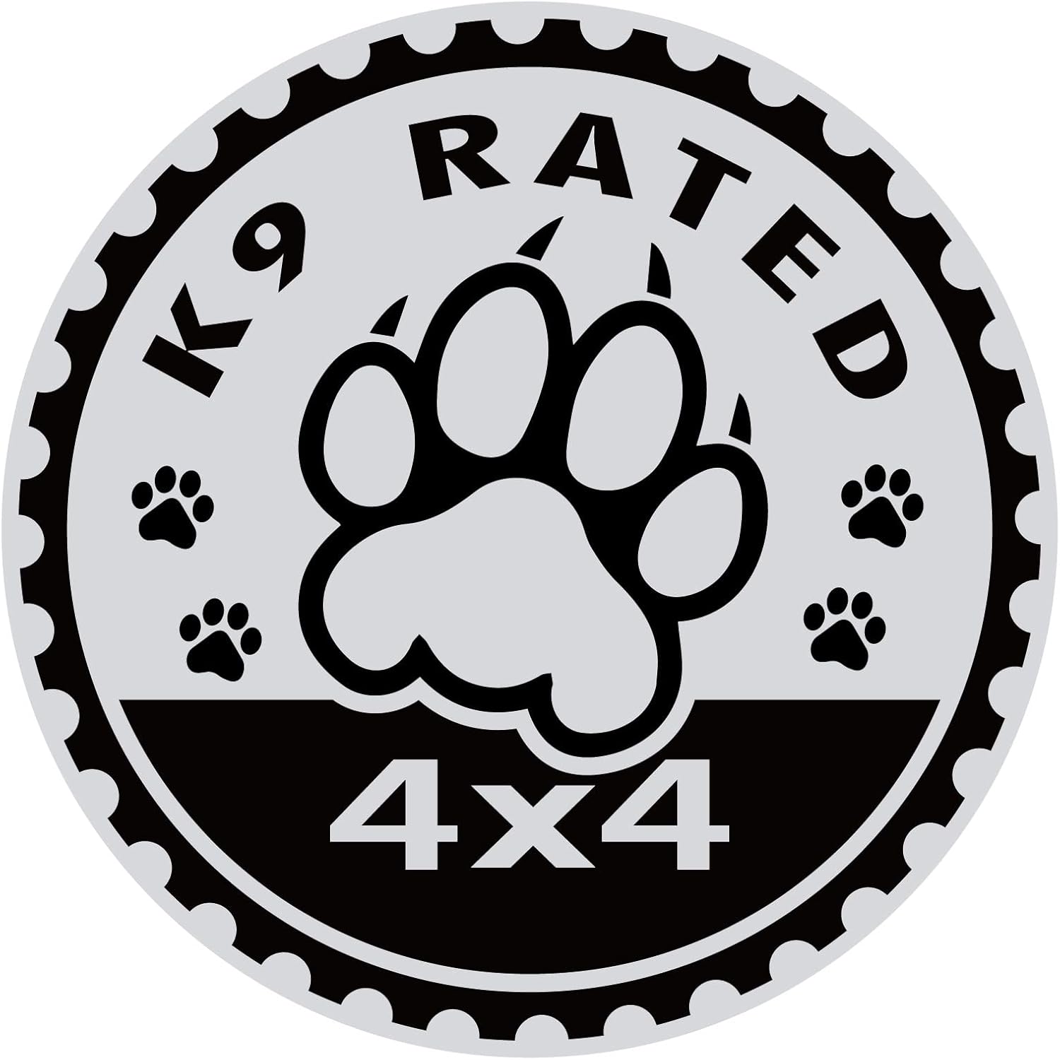 K9 Paw Print Badge Rated Car Emblem, 4 x 4 Dogs Metal