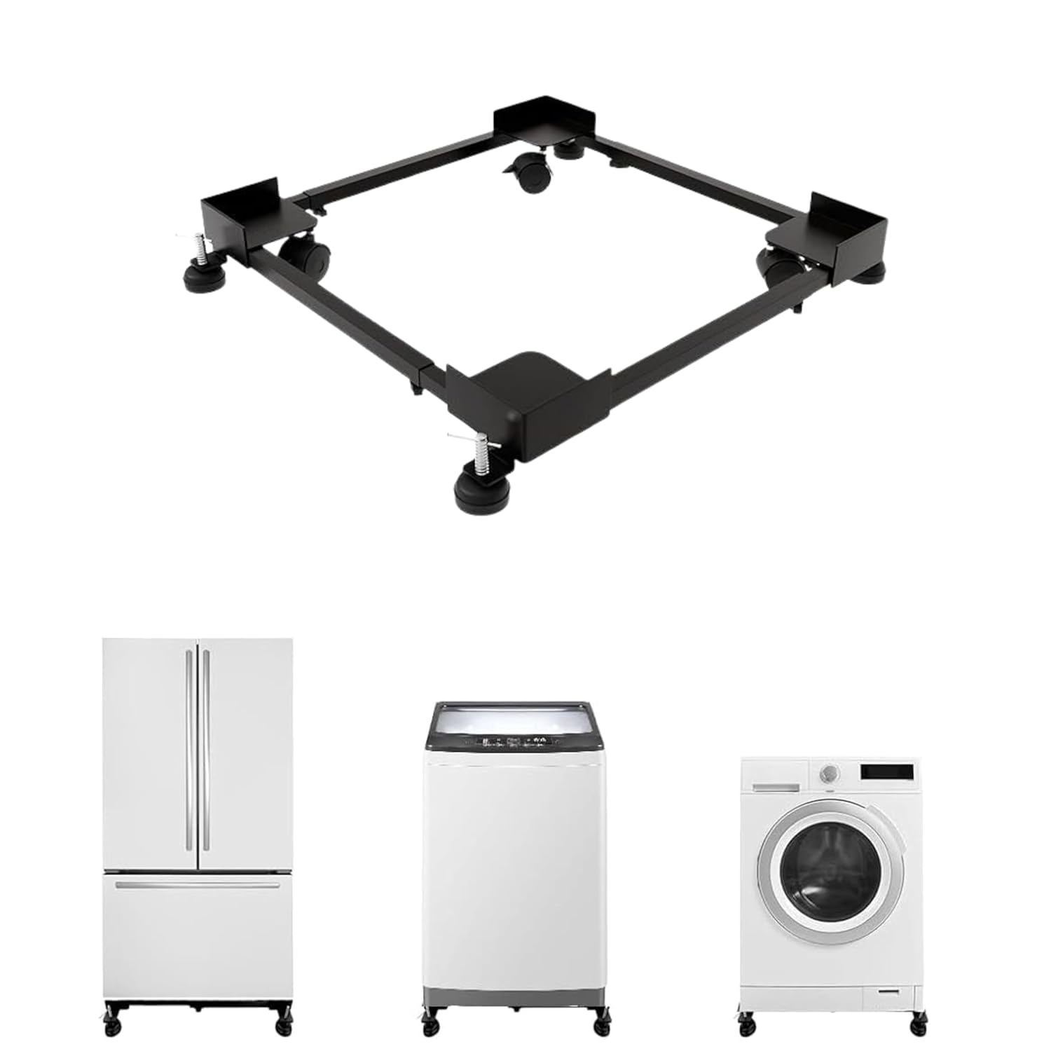 JIALTO Washing Machine Trolley with Wheels & Anti Vibration Grips & Universal Adjustable Metal Stand for All Type Front or Top Load Washing Machine, Fridge, Air Cooler (WM Black with Square PED)