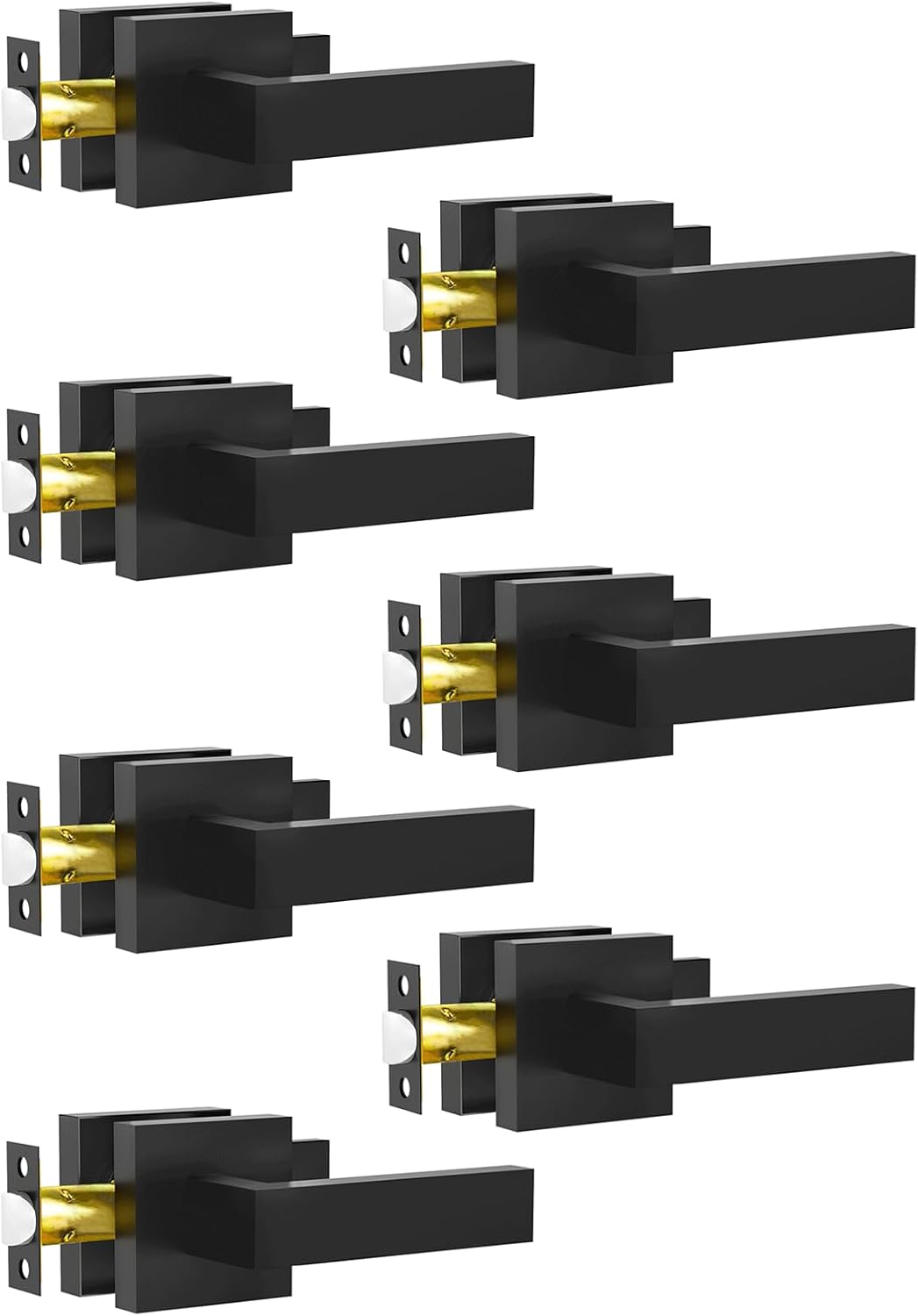 Passage Door Lever, 7 Pack Matte Black Interior Door Handles for Hallway and Closet, Heavy Duty Square Interior Keyless Door Handles Non-Locking Door Knobs for Right & Left Side Door