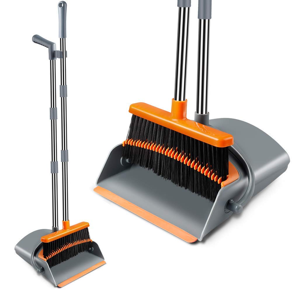 TONSYL Broom and Dustpan Set Long Handle Dust Pan with Floor Cleaning Brush Comb Teeth and Rubber Lip Design Dustpan and Broom for Kitchen Home Room SOP Office Lobby Floor Use,Upright Sweep Setattern