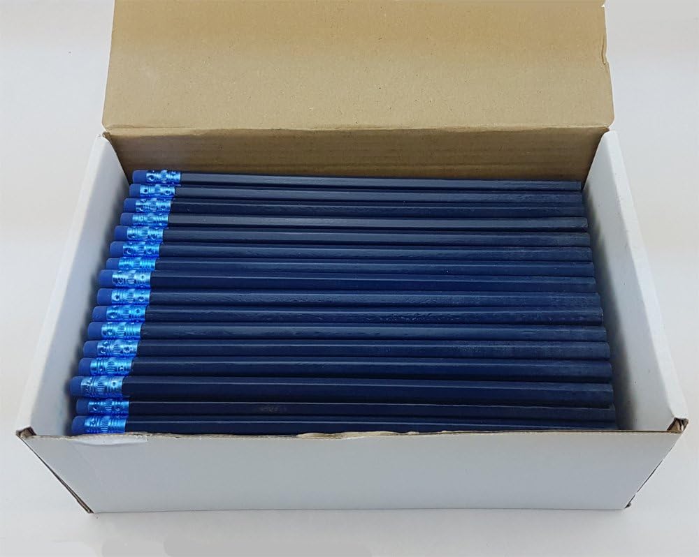 ezpencils - 144 Dark Blue Pencils with Blue Ferrule & Blue eraser - 2HB (Black Lead) - School - Office - Blanks - Non-smear eraser
