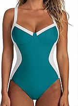 Yutdeng Swimsuits Women Reducers Swimsuit V Neck Tummy Control Swimsuit Swimming One Piece Sports Swimwear Color Block Monokini Push Up Swimwear Swimsuit with Bow Pool