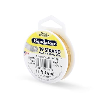 Beadalon 19 Strand Stainless Steel Bead Stringing Wire, .015 in / 0.38 mm, Gold, 15 ft / 4.6 m