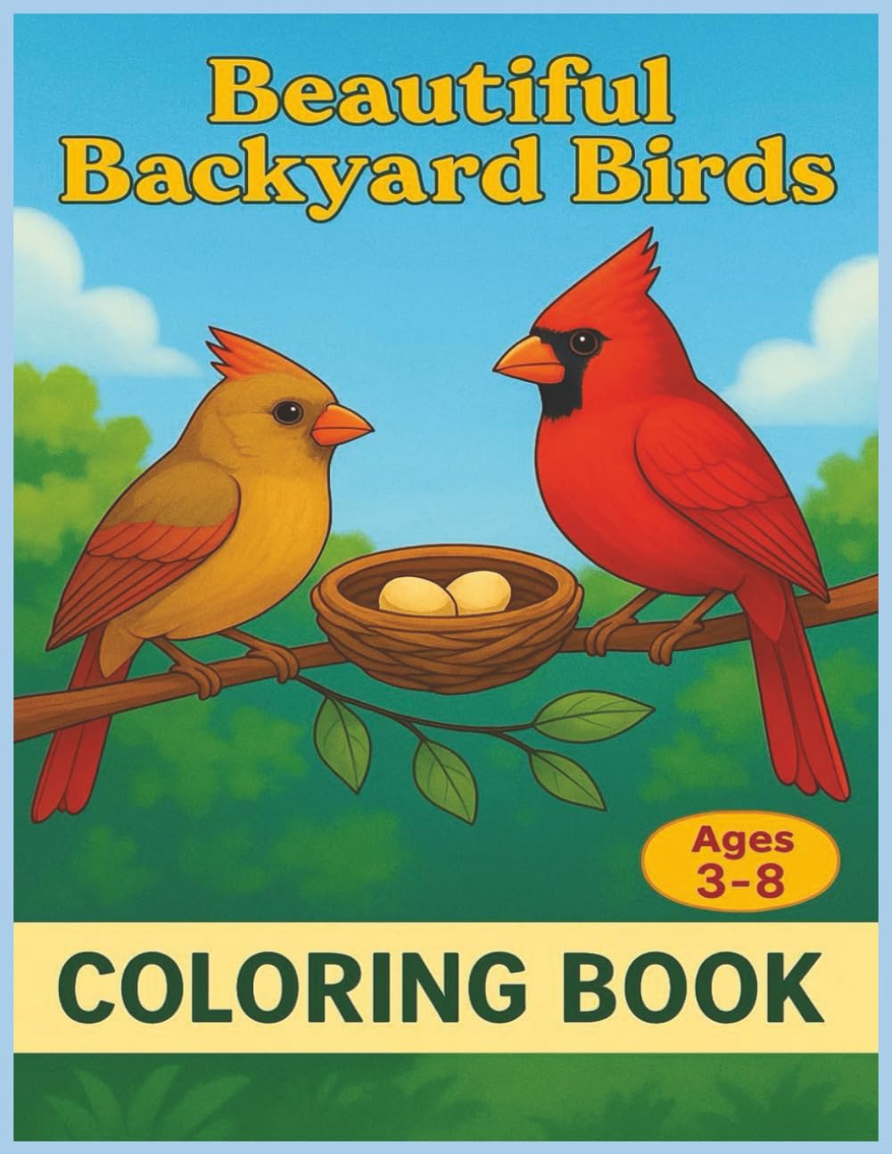 BEAUTIFUL BACKYARD BIRDS: Birds Coloring Book for Kids Ages 3–8