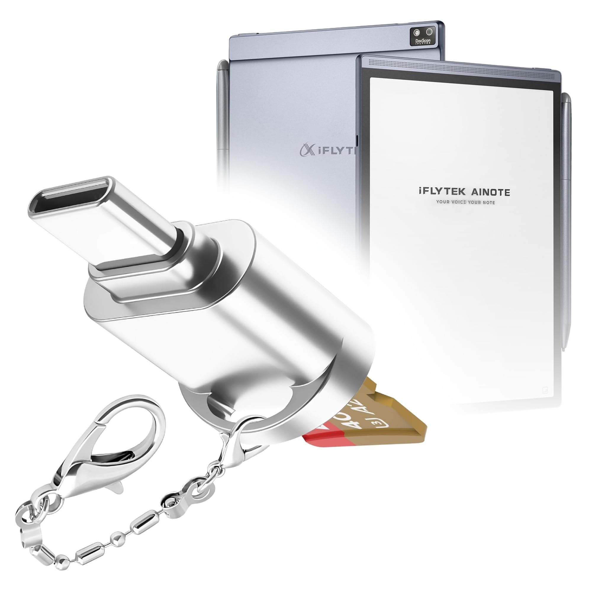 BoxWave Adapter Compatible with iFLYTEK AINOTE Air 2 (8.2 in) - Micro SD Card miniReader, USB Type-C OTG Reader USB3.0 Adapter Keychain - Metallic Silver-picture-32