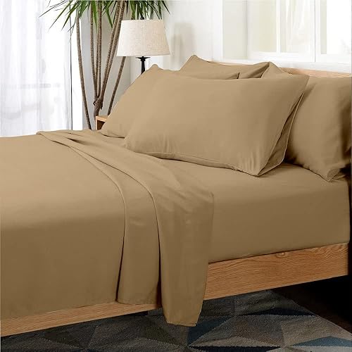 Luxury Home Hotel Collection - Juego de sábanas de rayón derivado de bambú, 6 piezas, matrimonial, color caqui