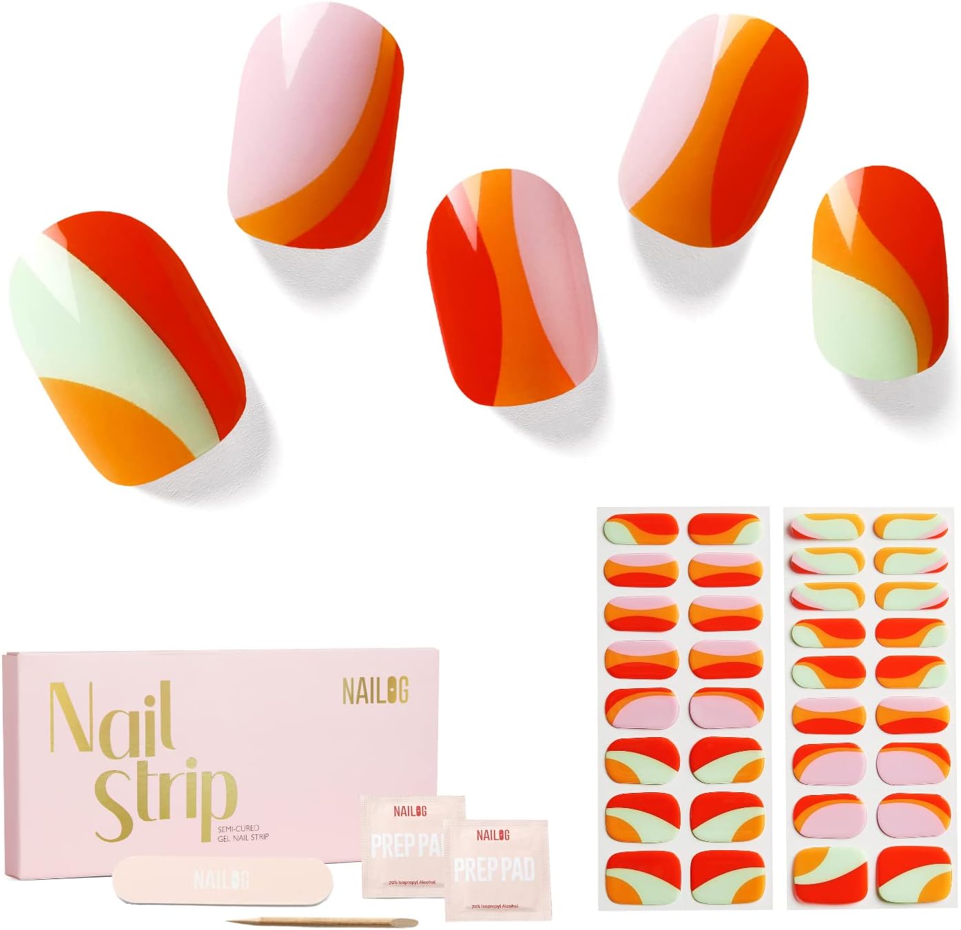 NAILOG Semi Cured Gel Nail Strips, 34 pcs SalonQuality Gel