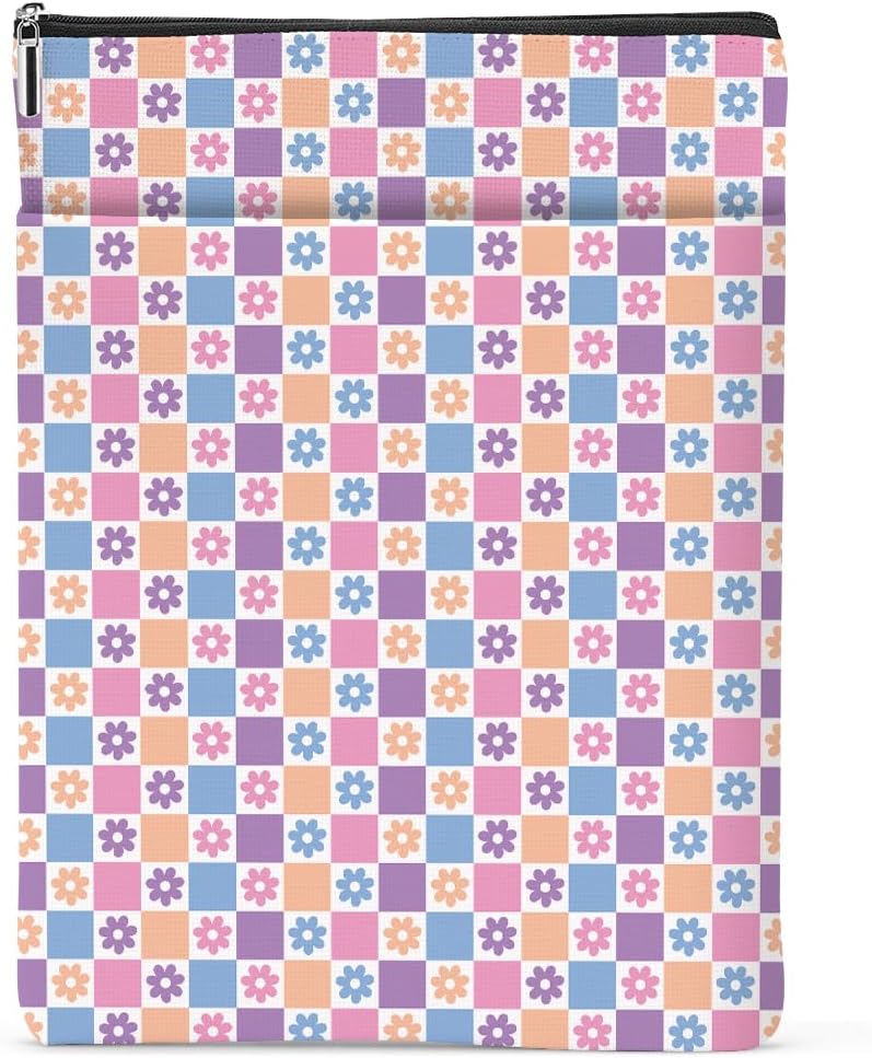 Floral Plaid Book Lovers Gifts Book Sleeve Vintage Checkered Waterproof Book Cover Book Pouch Book Protector with Front Pocket Book Club Christmas Birthday Gifts for Women Girl Niece Book Accessories