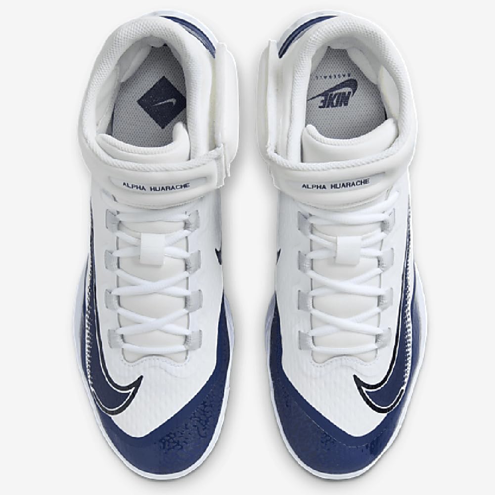 Nike Alpha Huarache Elite 4 Mid (FD2744-103, White/Midnight Navy-Pure Platinum) Size 8.5