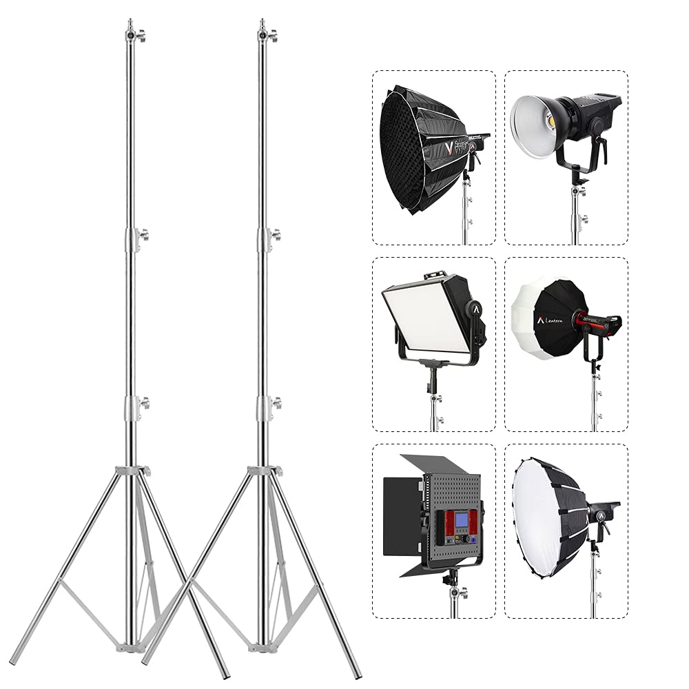 Soporte de luz de Acero Inoxidable para fotografía, Soporte de trípode Resistente Acolchado con Resorte, 2,8 m, 2 Paquetes de Soportes Profesionales de Estudio de fotografía