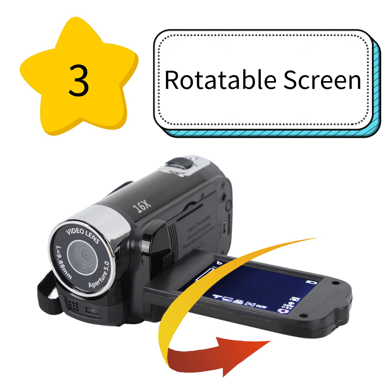 Kids Videokamera-Camcorder, Vlogging Kamerarecorder, Fülllicht, Eingebautem Lautsprecher, Support 32GB Expandable(Schwarz)