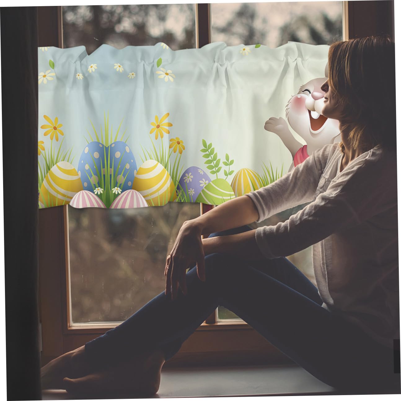Tenda mantovana pasquale con uova di fiori ad acquerello per finestra, mantovana corta per finestra, tenda con tasca per asta per cucina, soggiorno, camera da letto, 45,7 x 152,4 cm