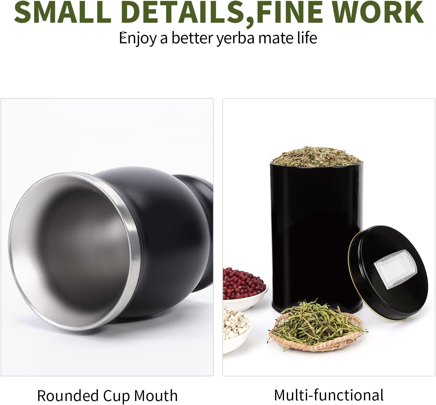 Yerba Mate Cup Set, 5-Piece Traditional Gourd Kit with Tea Container, 2 Bombillas, Cleaning Brush (Black) - Image 6