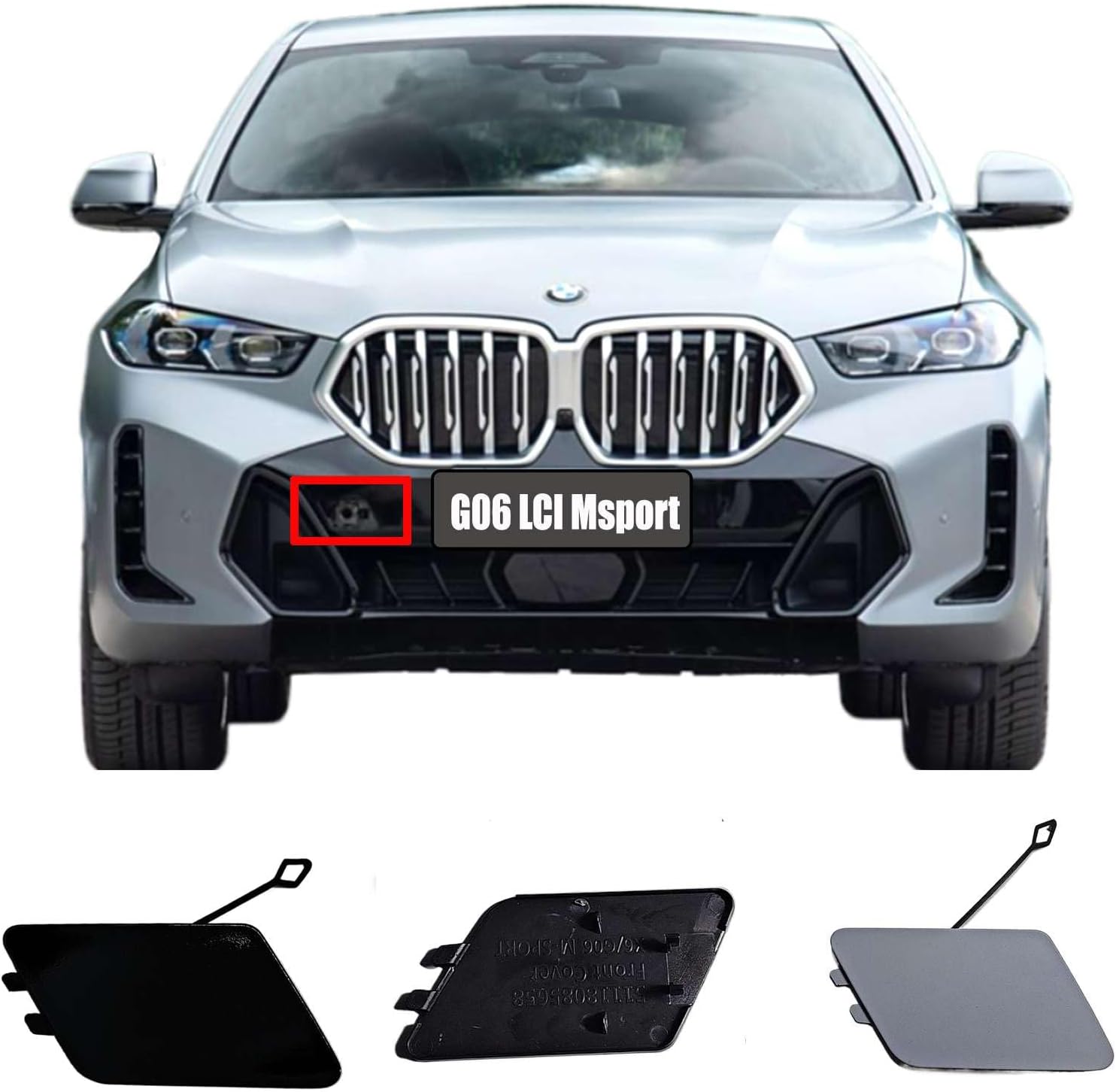 Front Tow Cover for 20-22 BMW X6 G06 Msport Fit 30dX 30iX 40iX M50dX M50iX xDrive sDrive 2020 2021 2022 SAC Bumper Hook Eye Cap Right Black