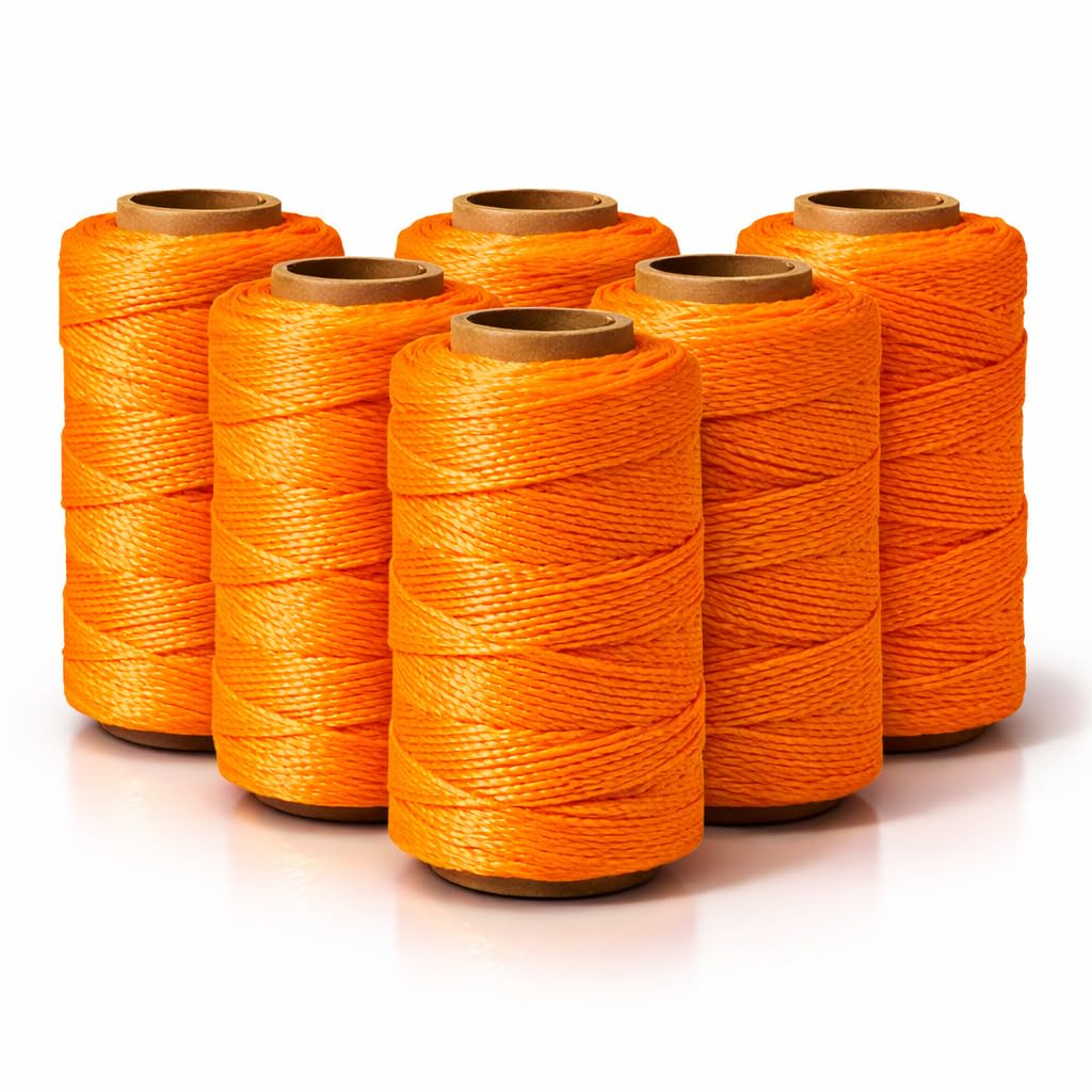 Mason Line String 260FT, 780FT, 390FT, 1500FT, 2300FT, Durable Construction Twine for Laying Bricks, Blocks, Fences in Gardening, DIY &amp; Landscaping Projects (Orange, 393 Ft x 6 Pcs)